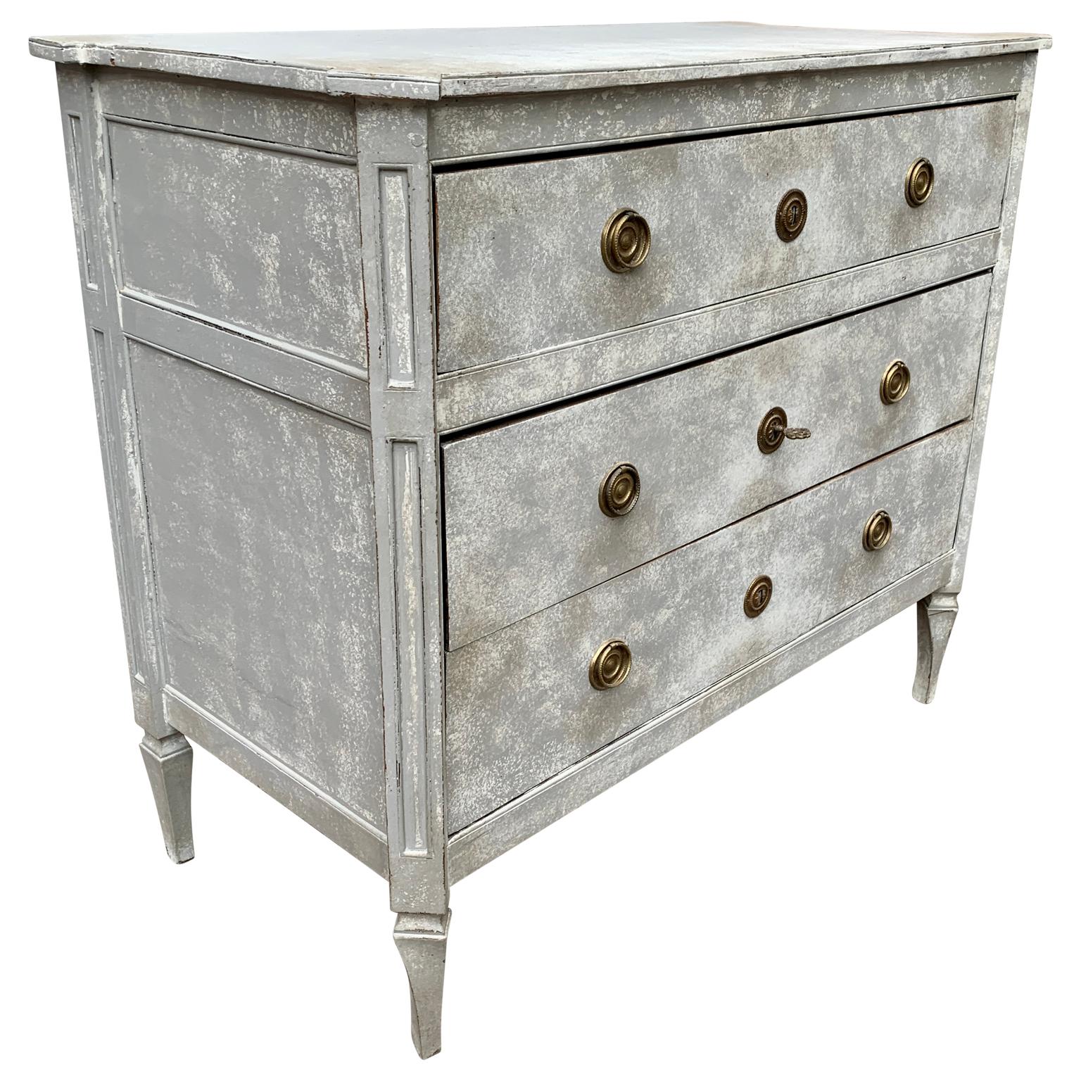 Louis XVI 18th Century Gustavian Hand Painted Italian Chest of 3 Drawers For Sale