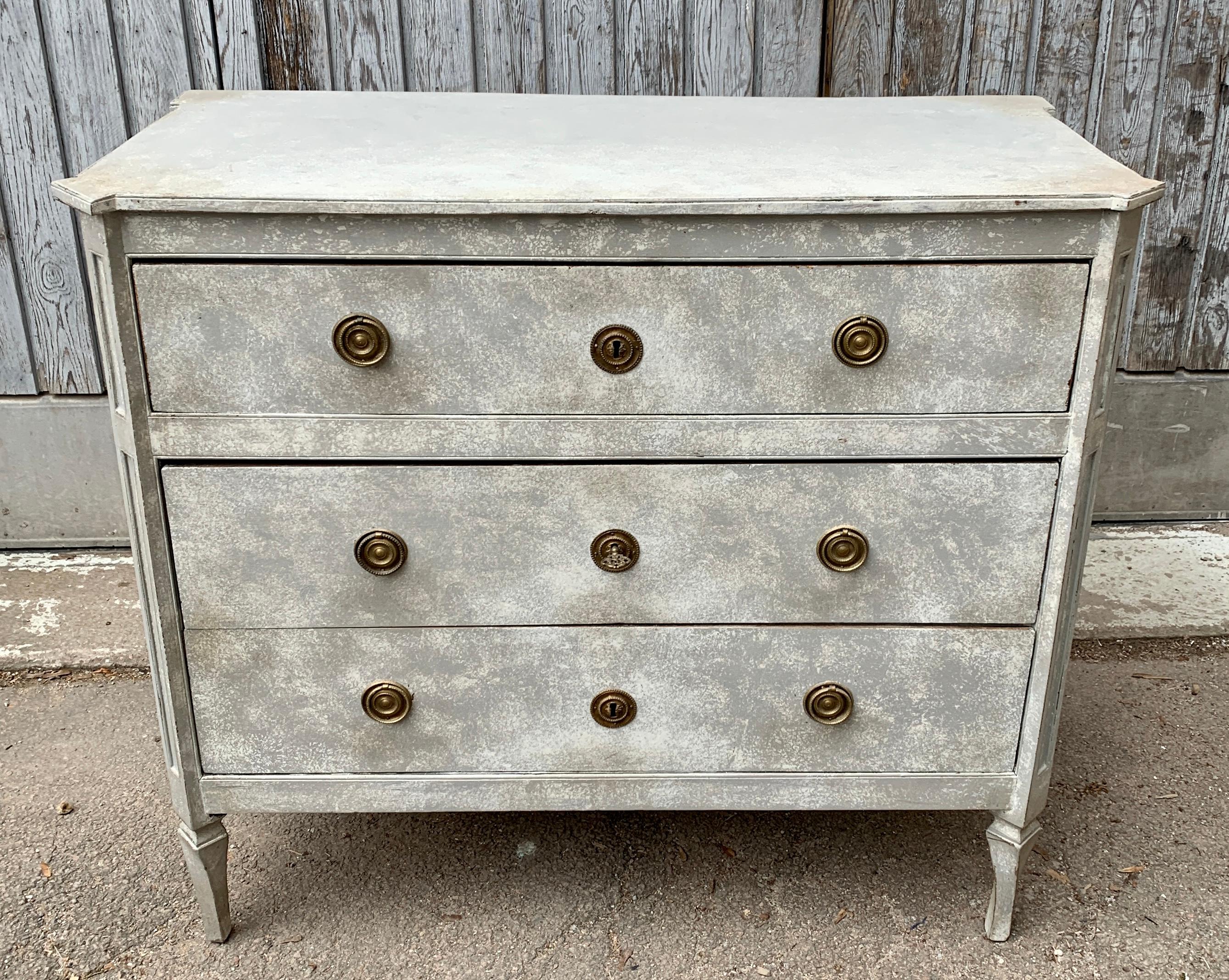 Oak 18th Century Gustavian Hand Painted Italian Chest of 3 Drawers For Sale