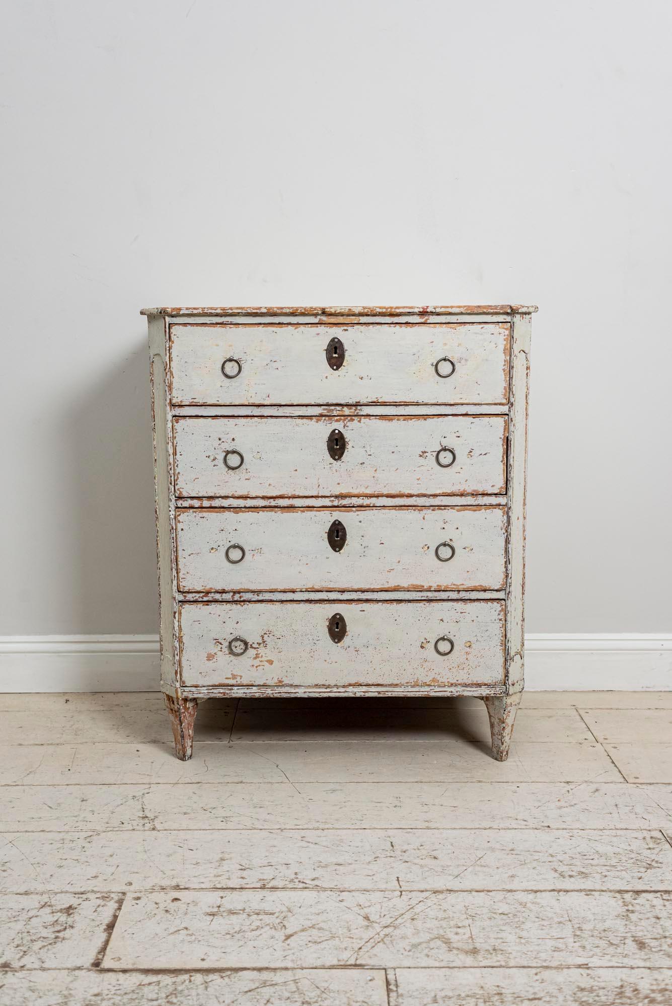 Swedish 18th Century Gustavian Painted Four-Drawer Commode with a Concealed Bureau