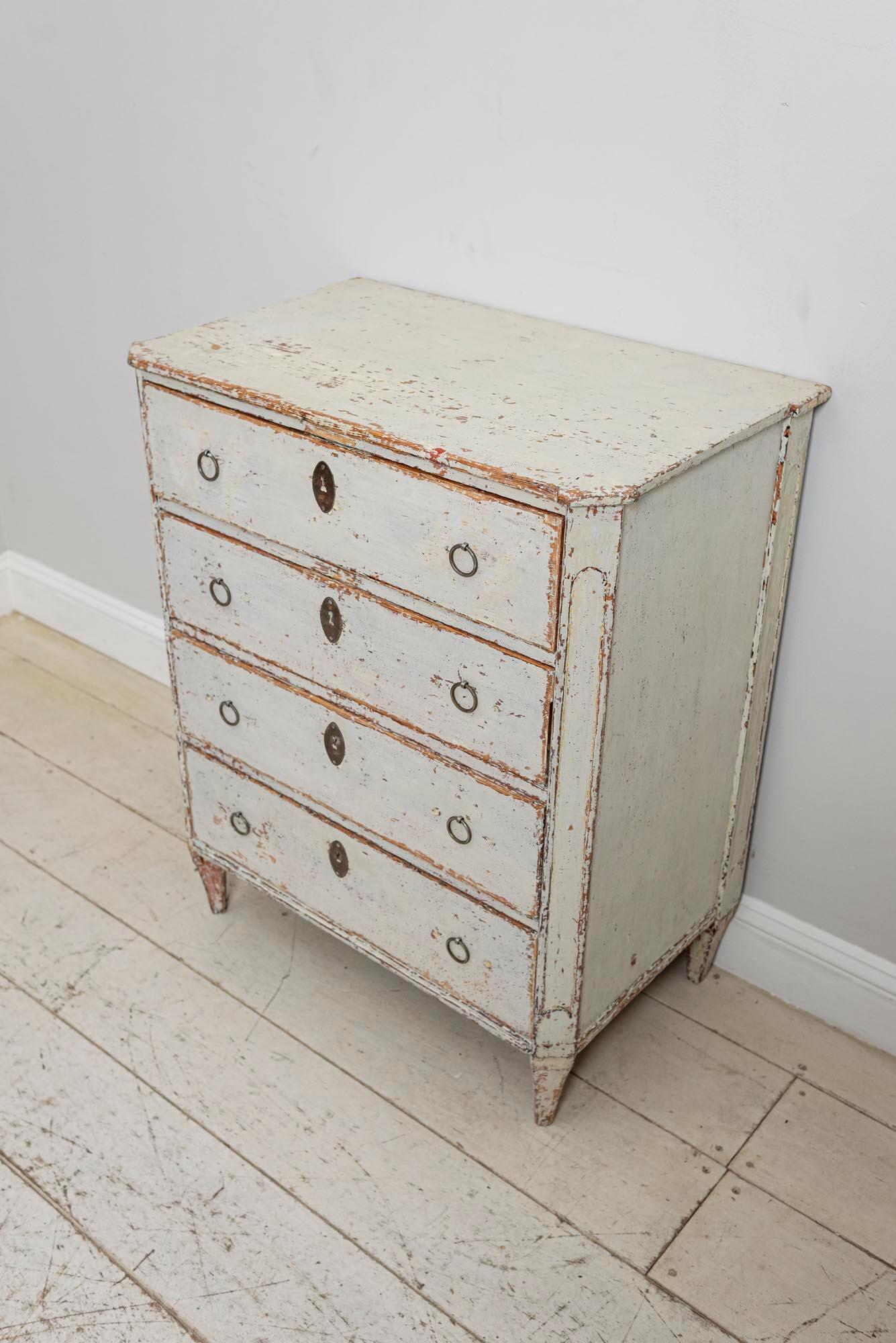Pine 18th Century Gustavian Painted Four-Drawer Commode with a Concealed Bureau