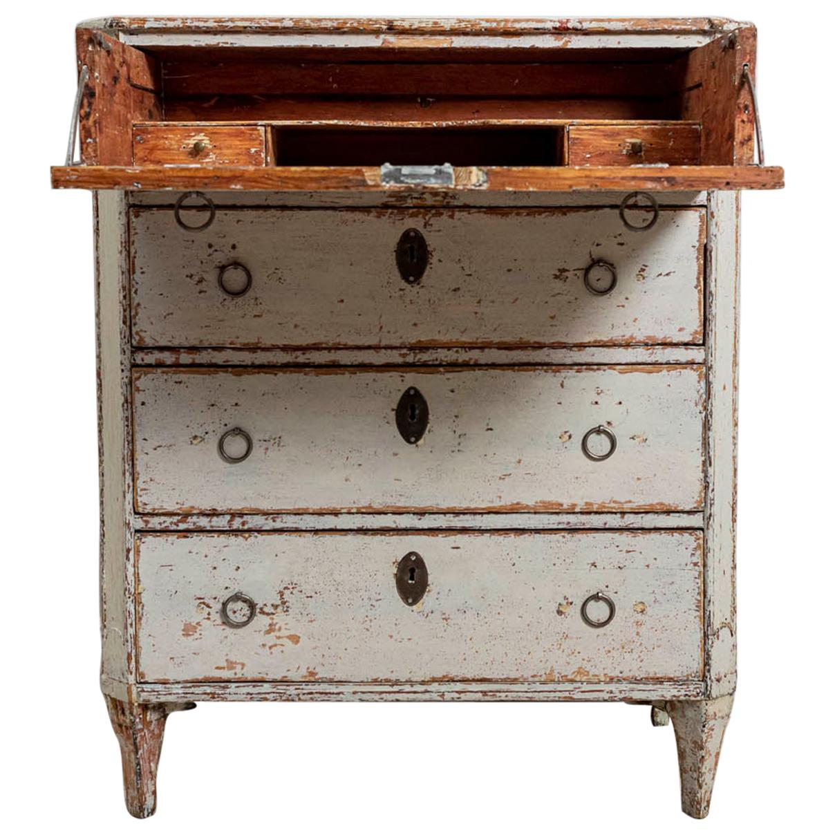 18th Century Gustavian Painted Four-Drawer Commode with a Concealed Bureau