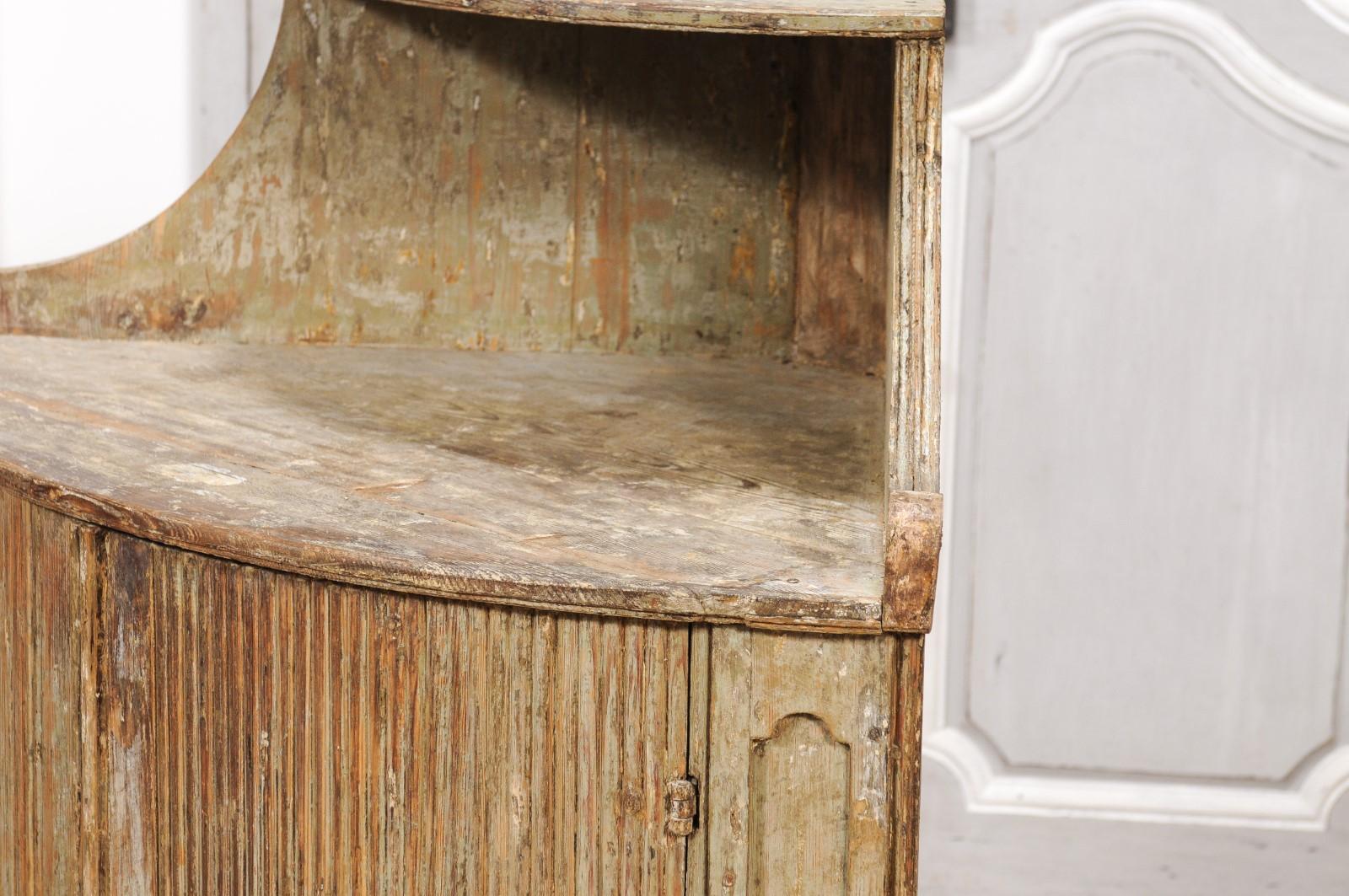 18th Century Gustavian Period Swedish Painted Corner Buffet with Reeded Doors For Sale 6