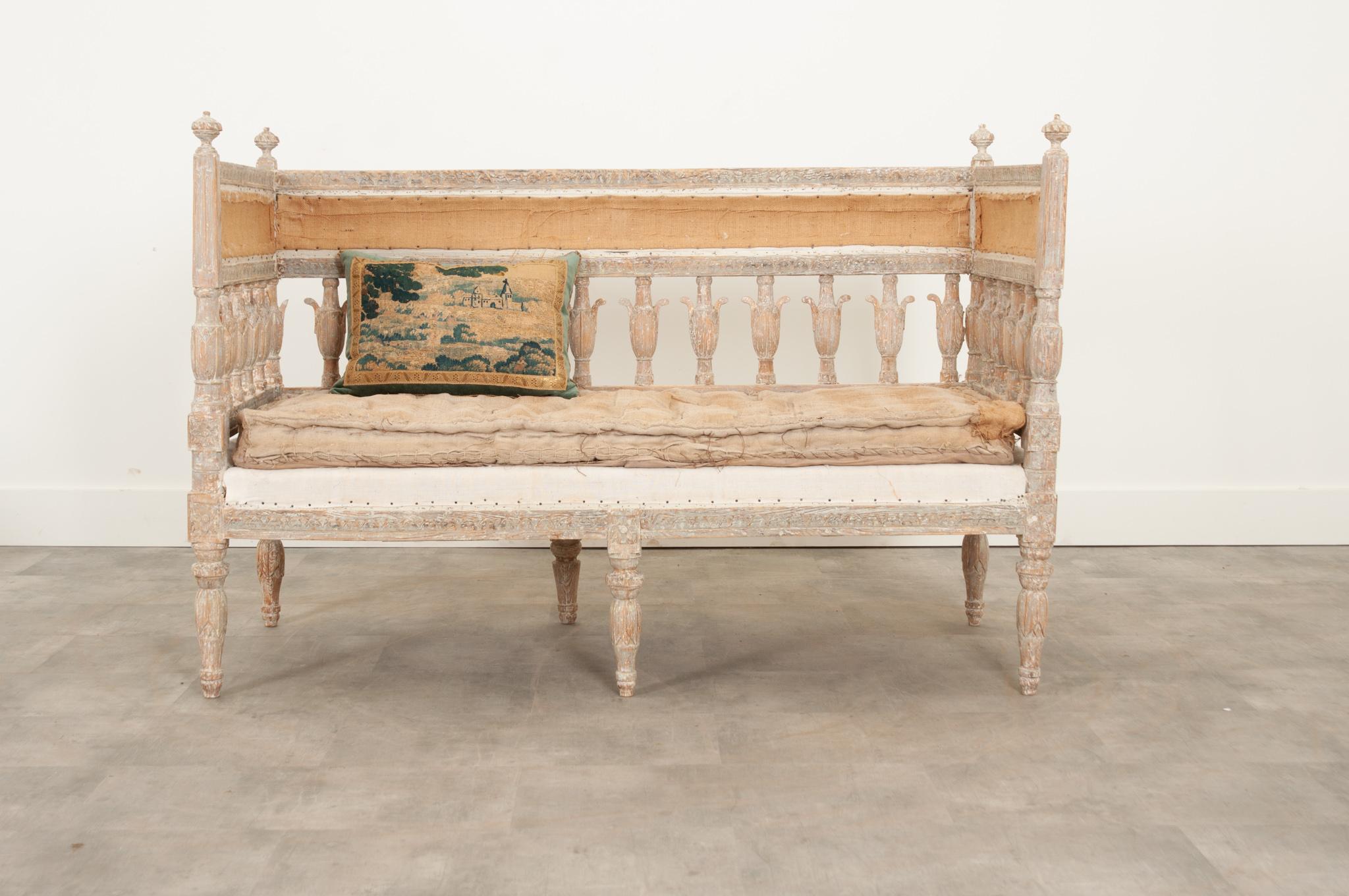 Carved 18th Century Gustavian Settee For Sale