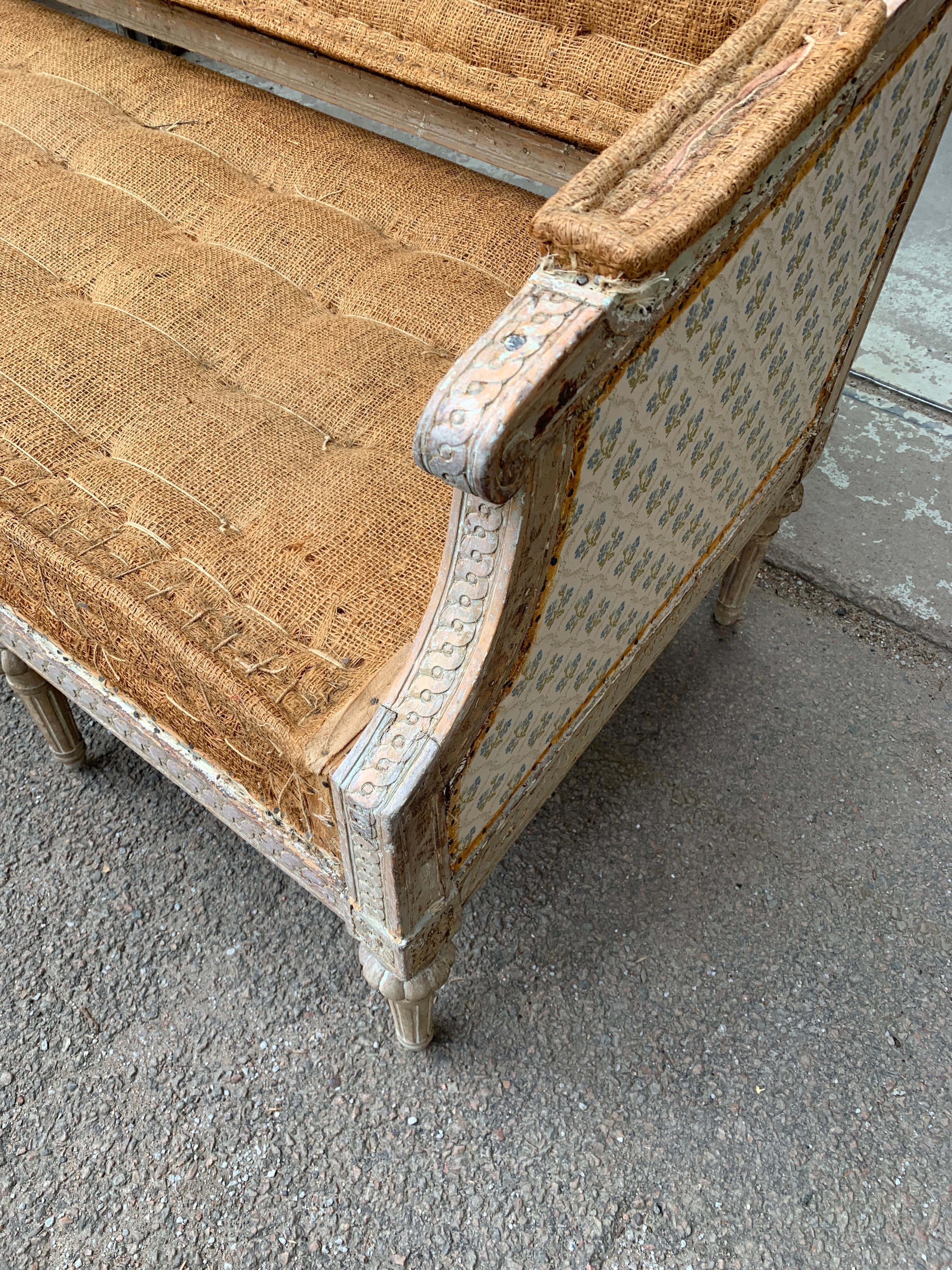 18th Century Gustavian Sofa Bench In Original Gray Paint, Sweden 8