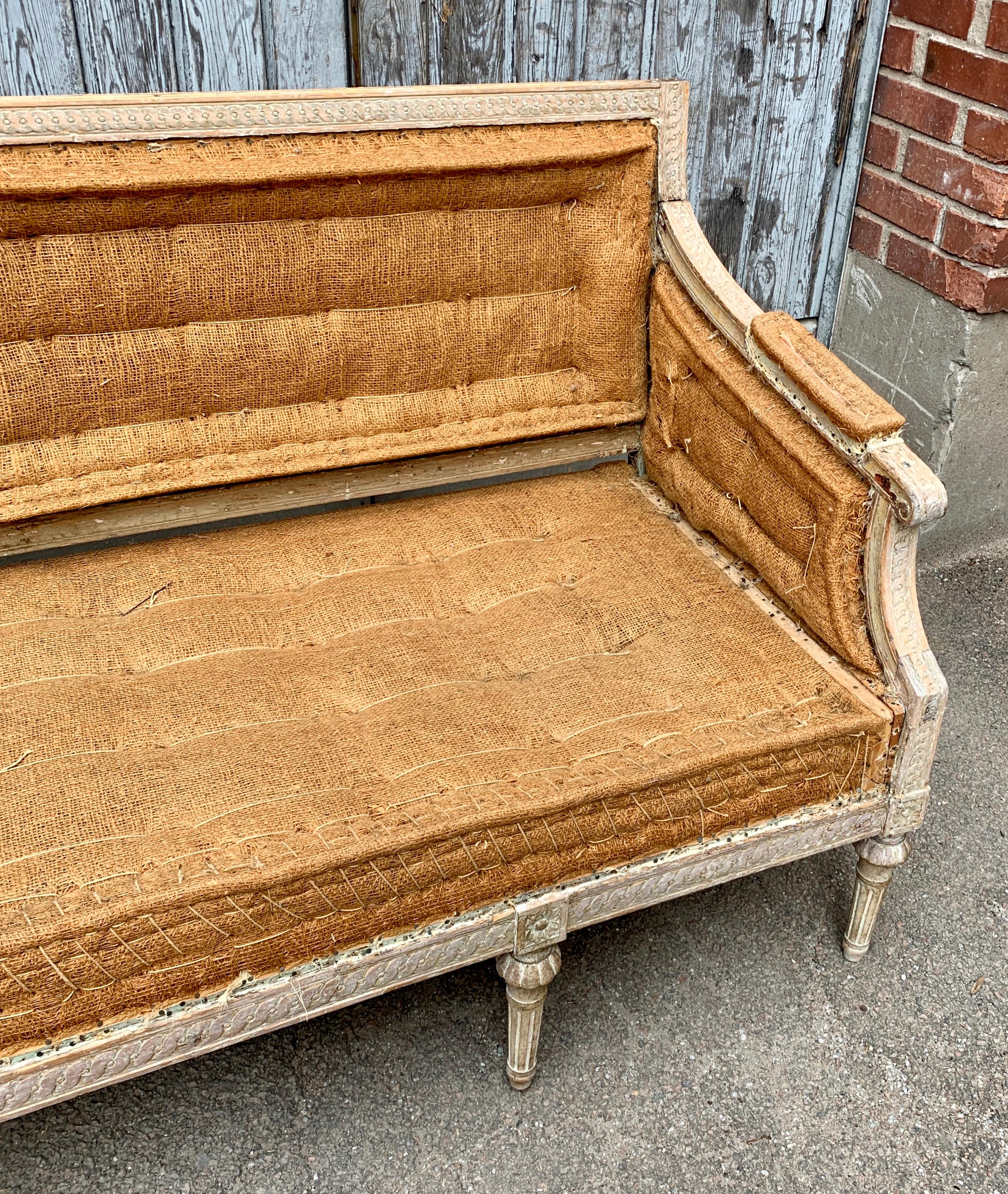 18th Century Gustavian Sofa Bench In Original Gray Paint, Sweden 2