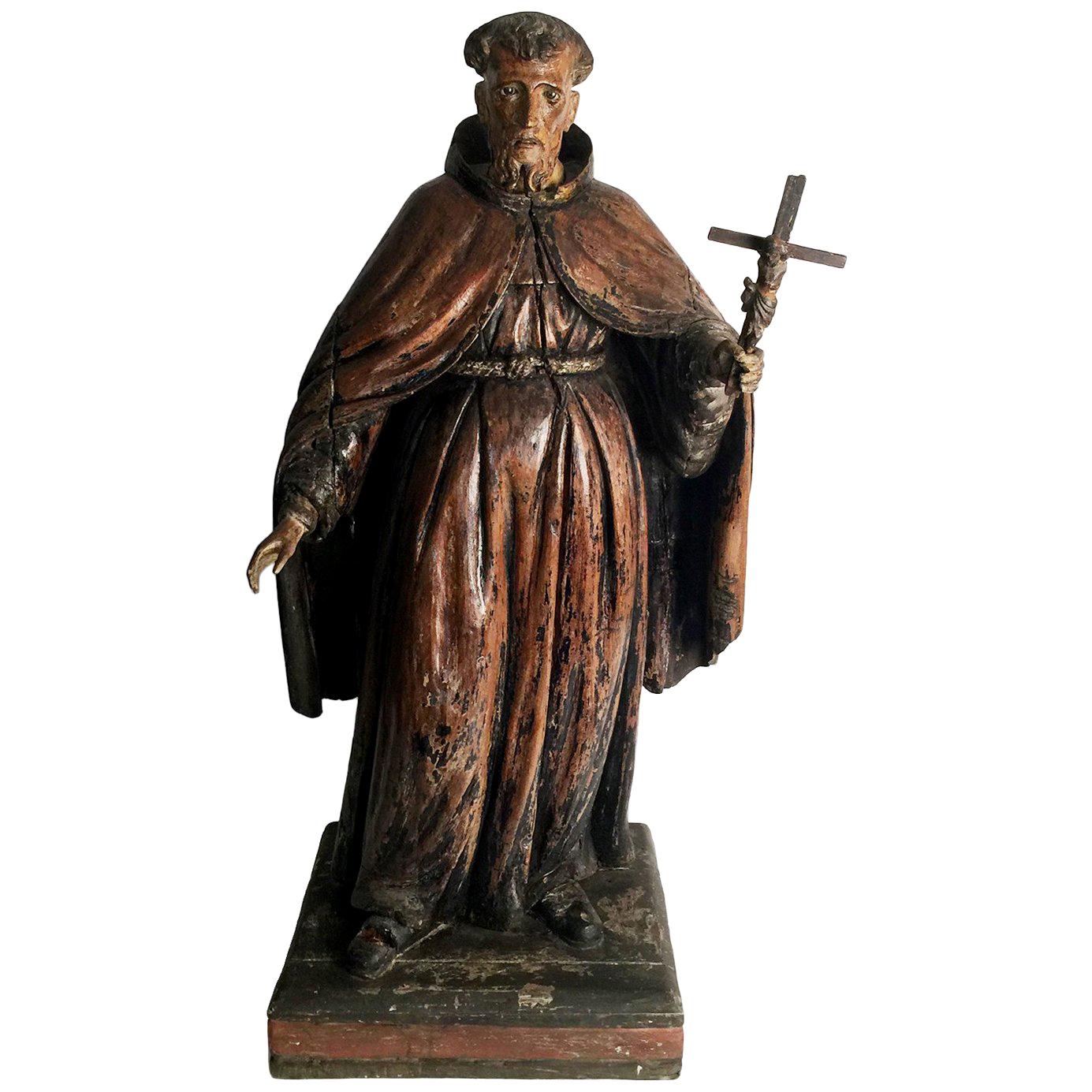 18th Century Hand-Carved and Painted Sculpture of Saint Anthony