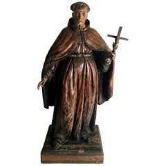 18th Century Hand-Carved and Painted Sculpture of Saint Anthony