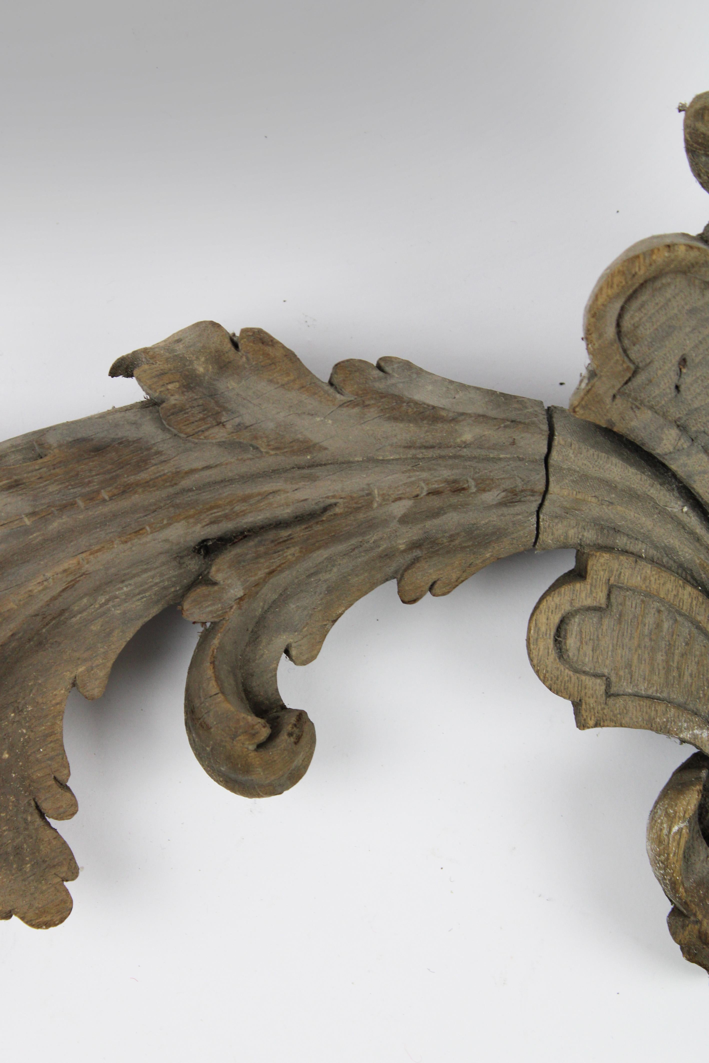 18th century Hand carved Architectural wooden Fragment Acanthus leaves France For Sale 2