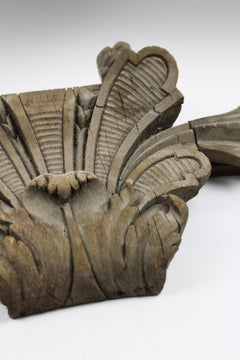 18th century Hand carved Architectural wooden Fragment Acanthus leaves France