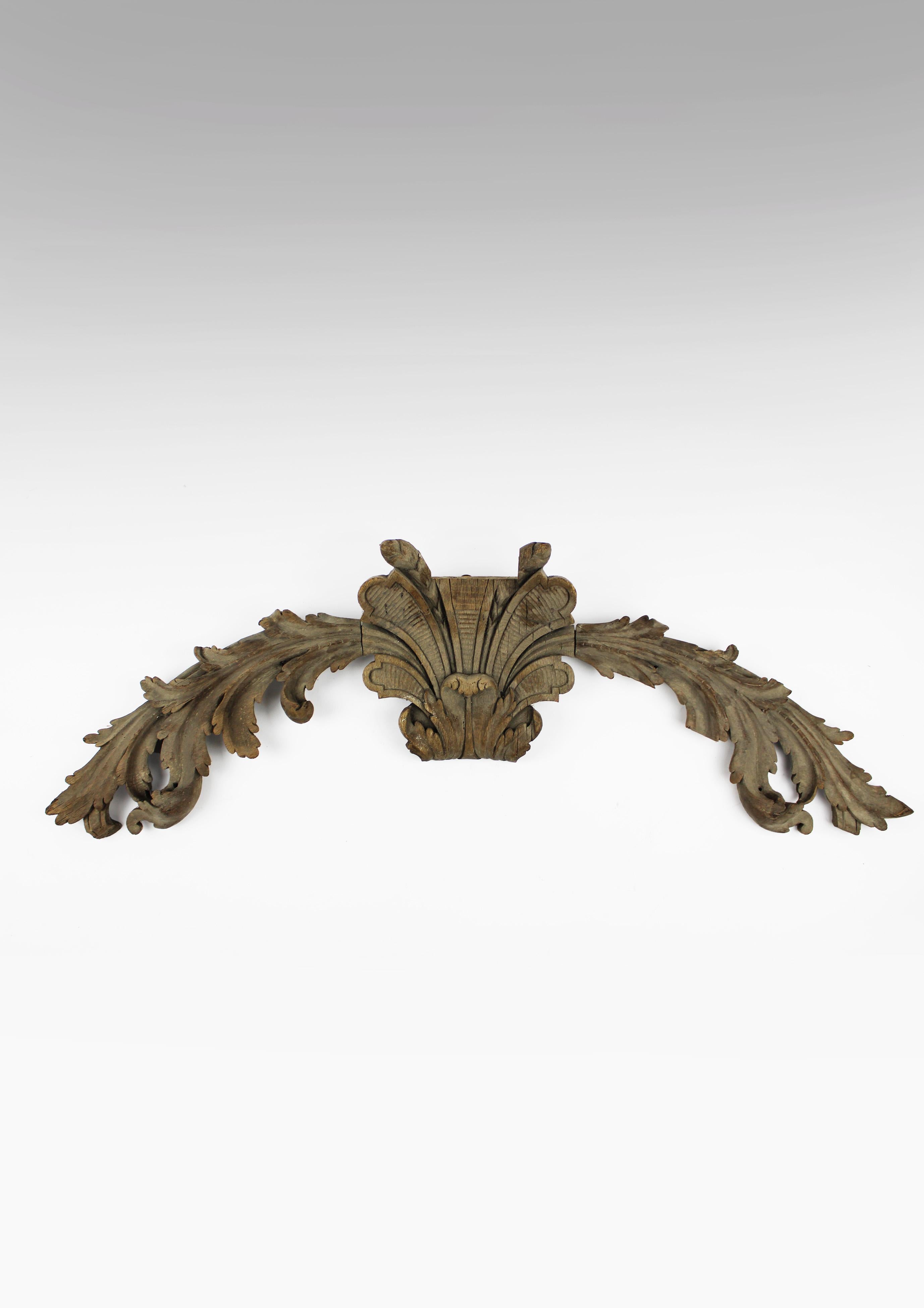 Baroque 18th century Hand carved Architectural wooden Fragment Acanthus leaves France For Sale