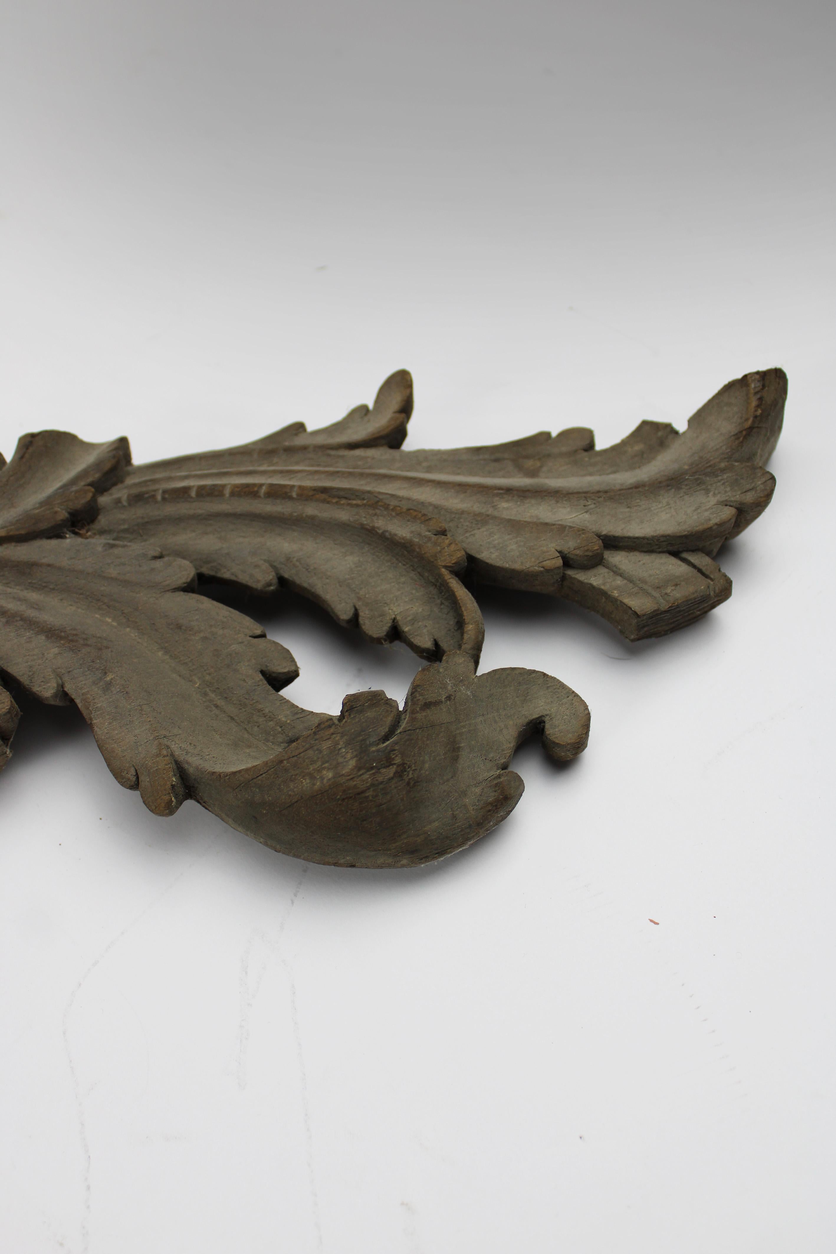 Wood 18th century Hand carved Architectural wooden Fragment Acanthus leaves France For Sale