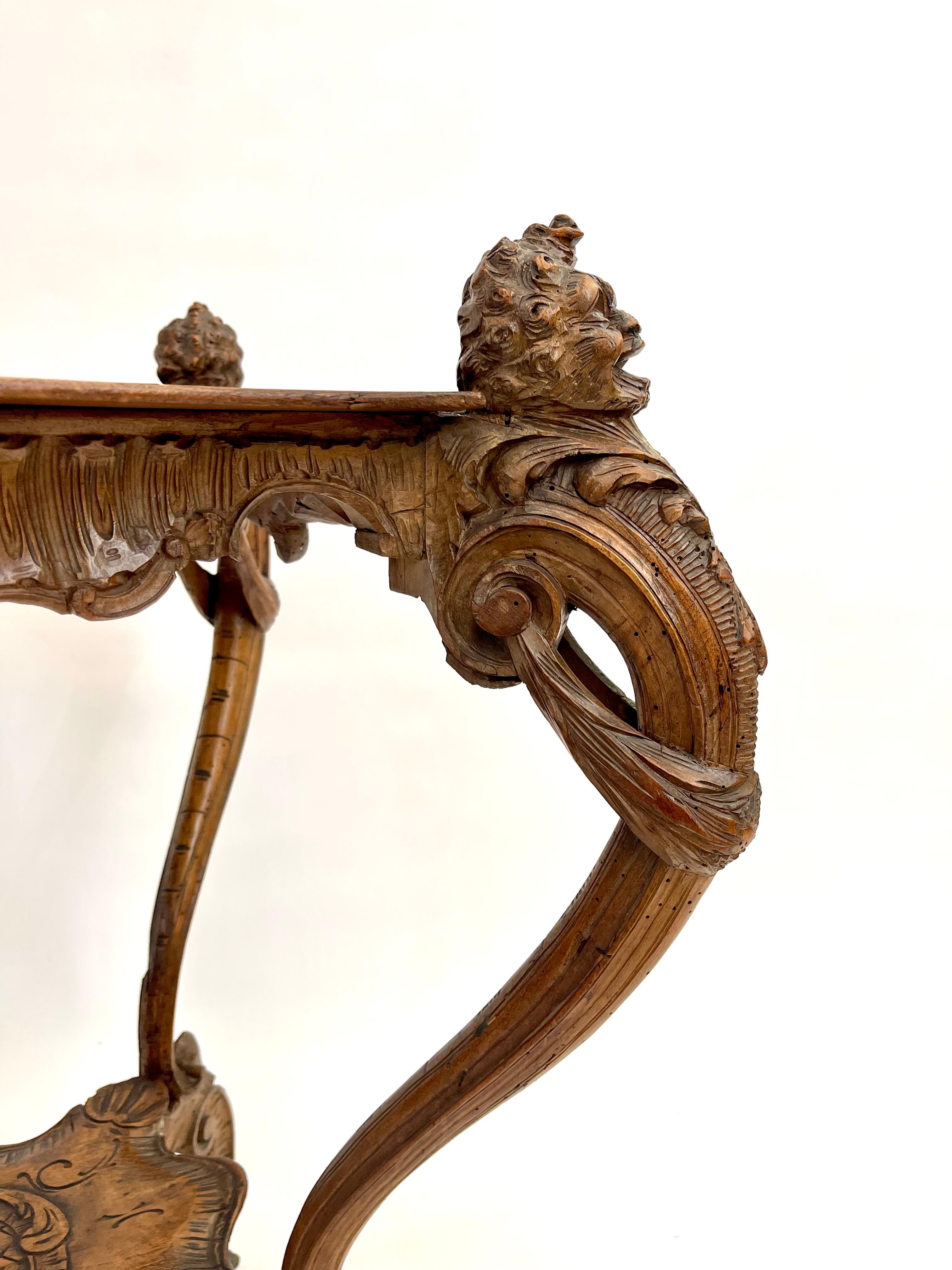 Oak 18th Century Hand-Carved Baroque Console Table For Sale