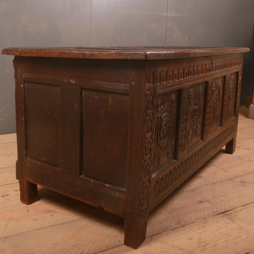 18th Century and Earlier 18th Century Hand Carved English Oak Coffer