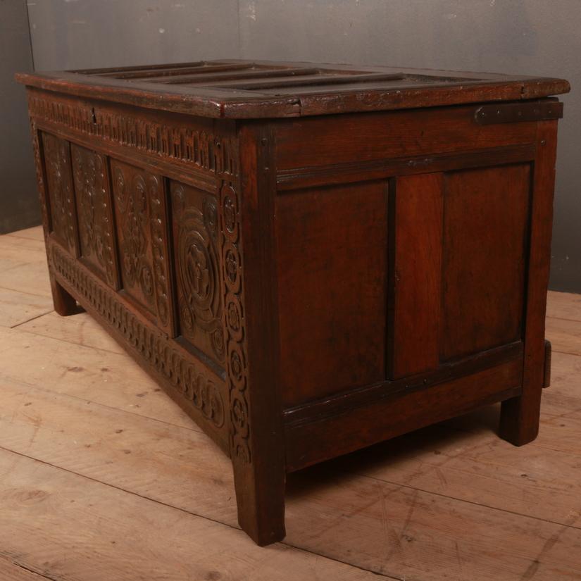 18th Century Hand Carved English Oak Coffer 1