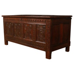 18th Century Hand Carved English Oak Coffer