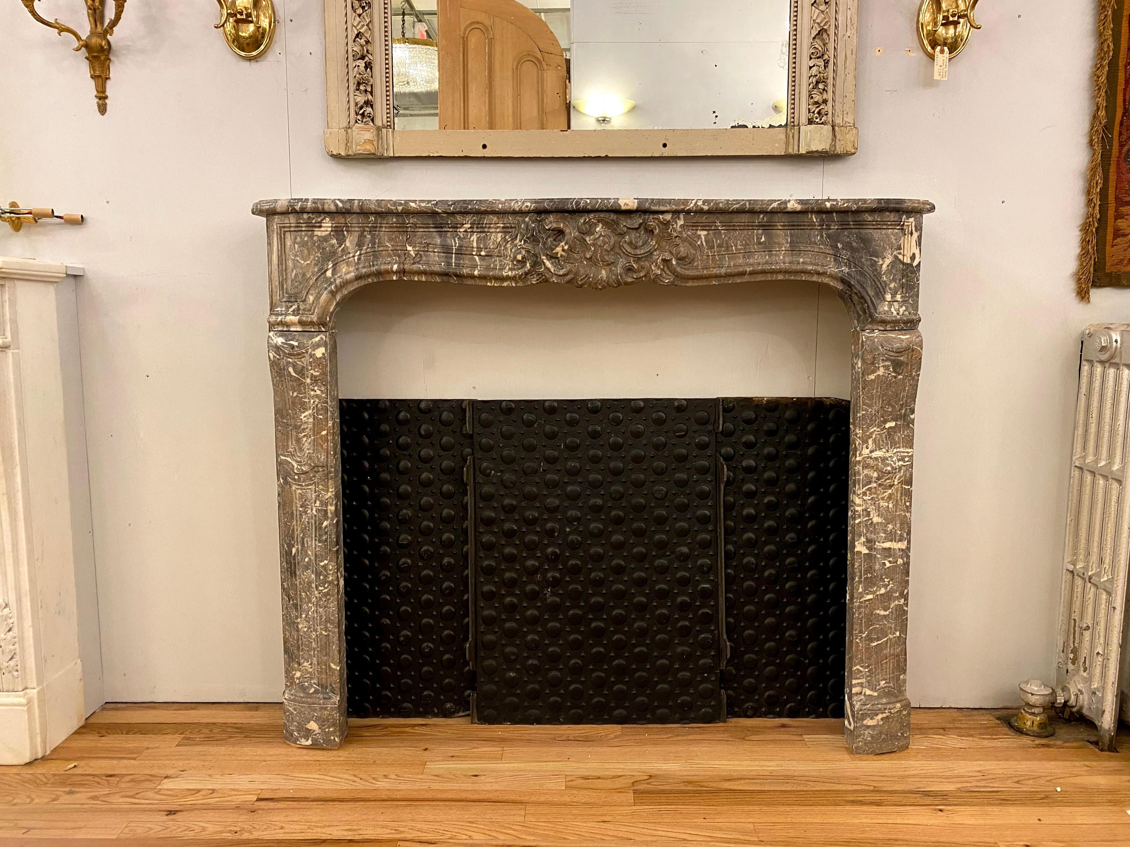 18th Century Hand Carved French Mantel Louis XV Gray Marble with White Veining 5