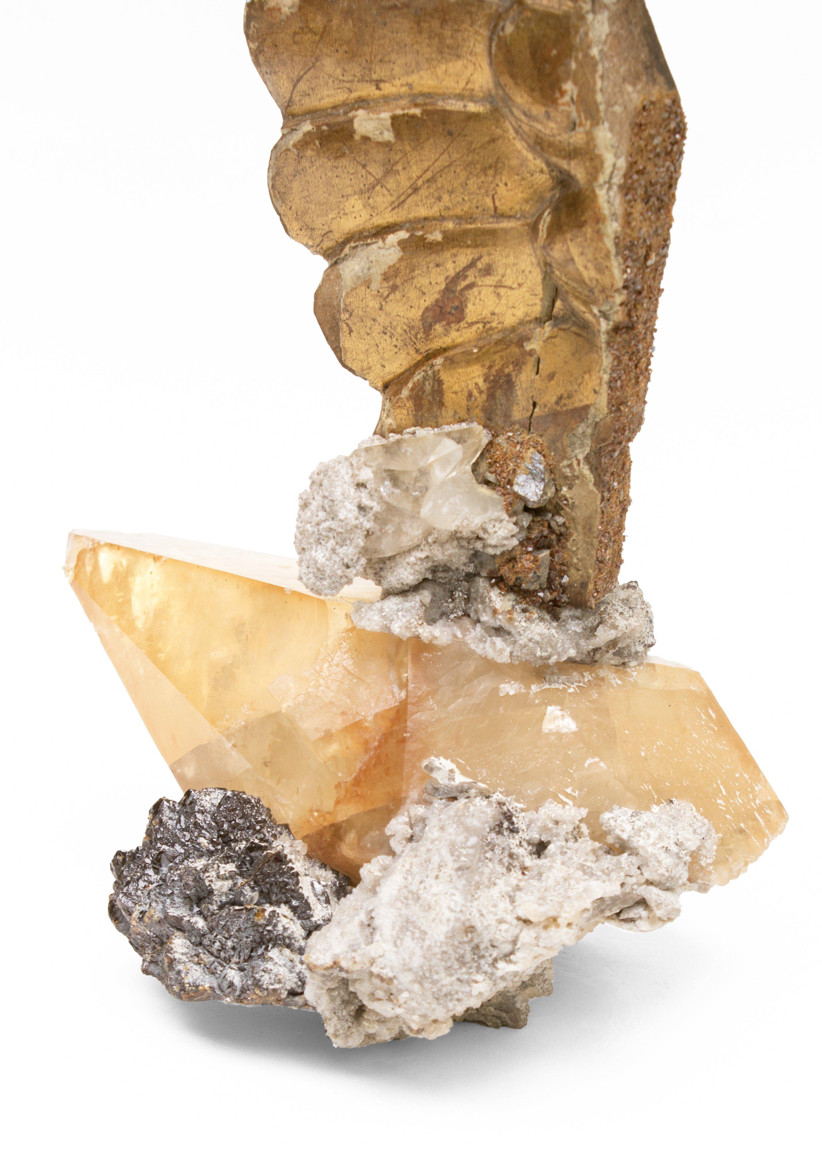 Hand-Carved 18th Century Hand Carved Italian Angel Wing on Calcite Crystal in Sphalerite