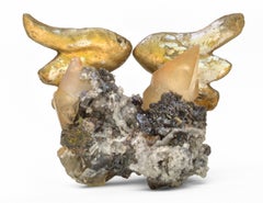 18th Century Hand-Carved Italian Angel Wings on Calcite Crystal in Sphalerite