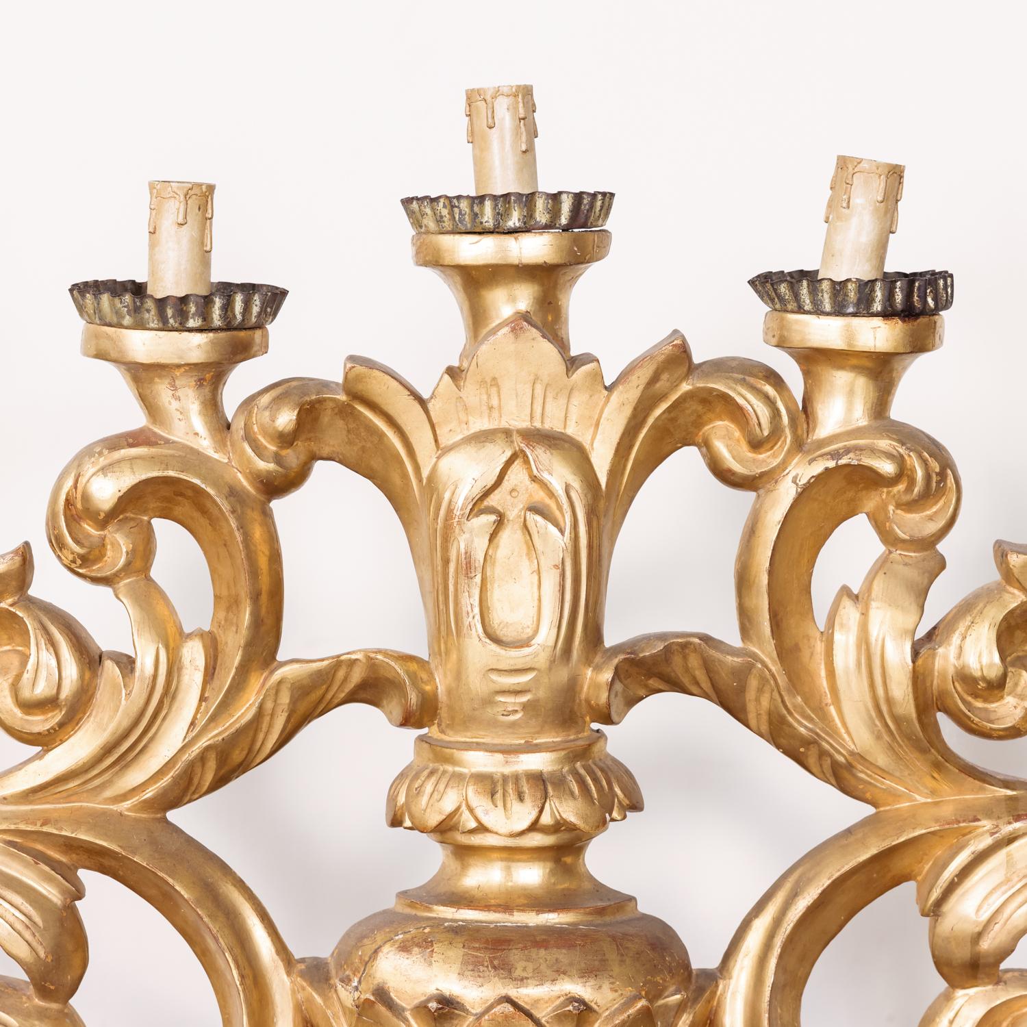 Late 18th Century 18th Century Hand Carved Italian Baroque Giltwood Altar Candelabra