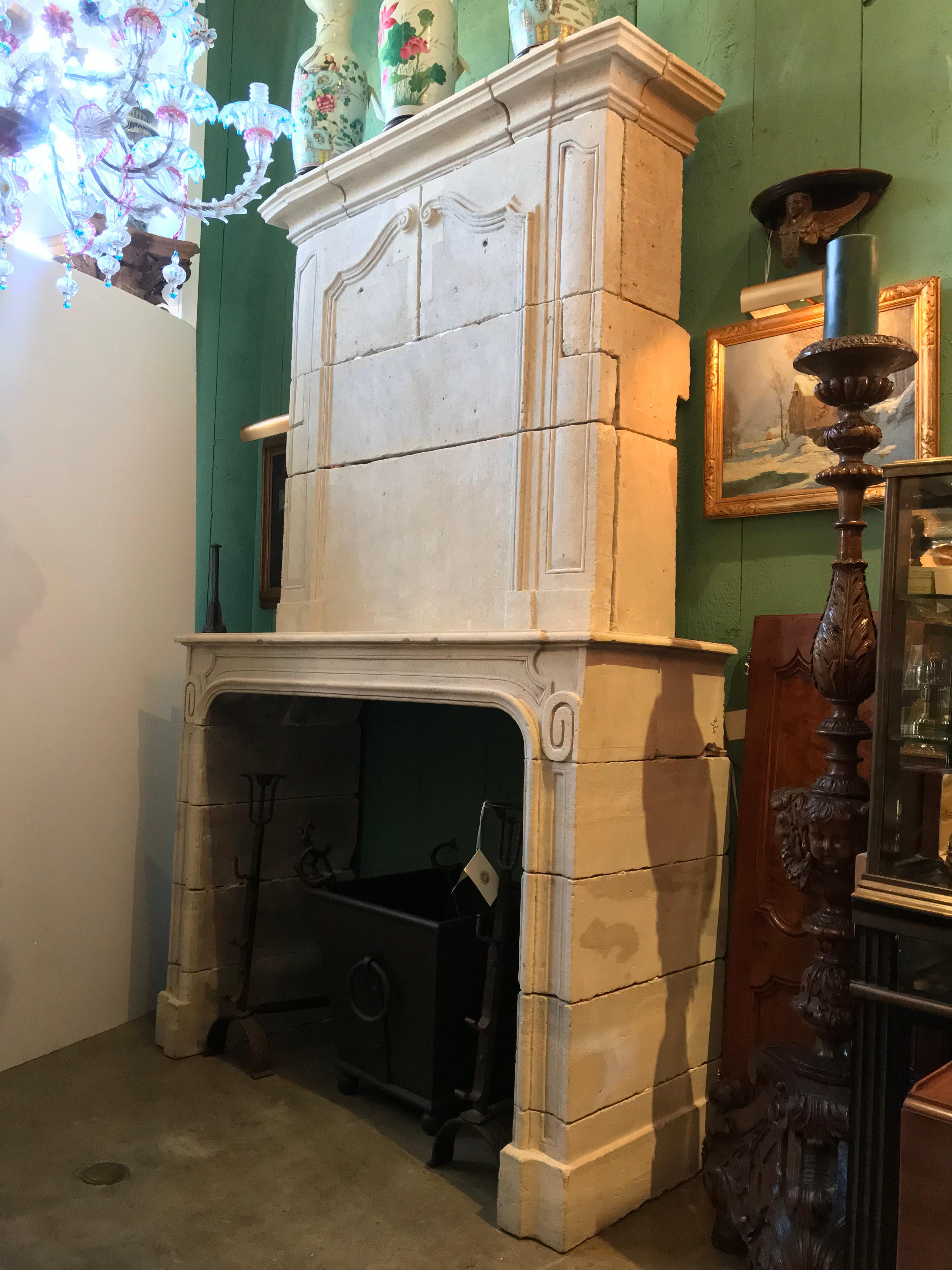 Rare and unique French antique castle fireplace 18th century period limestone chimney. Chateau.
Perfect for an interior with character, rustic or contemporary pured minimalistic interior design. For outdoor or indoor
Handcrafted from that period in