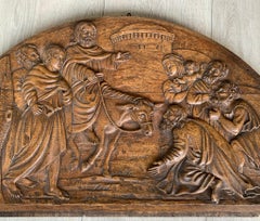 Handgeschnitzte biblische Wandtafel aus Oak aus dem 18. Jahrhundert: Christus zieht in Jerusalem ein