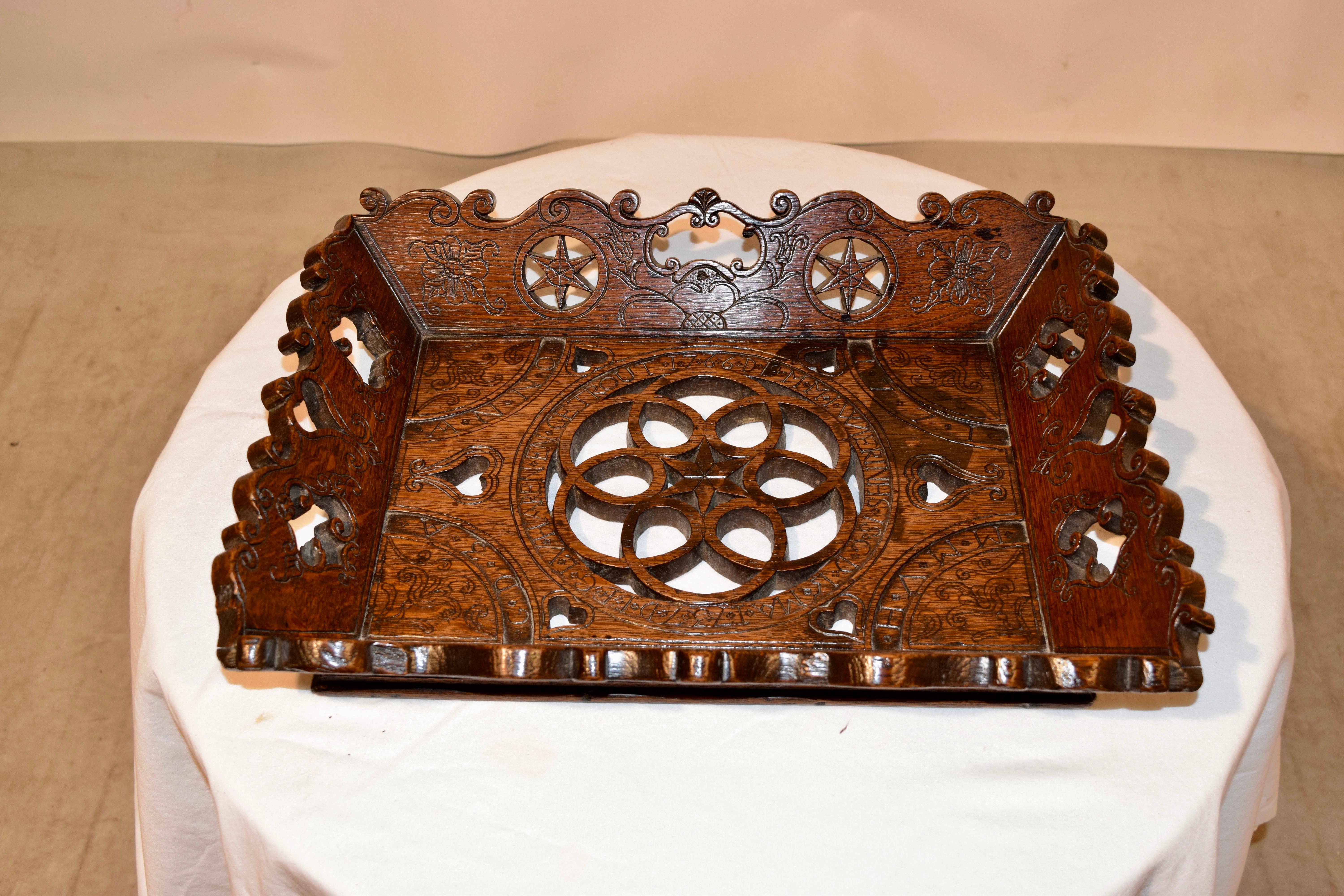 18th Century Hand Carved Oak Linen Tray For Sale 5