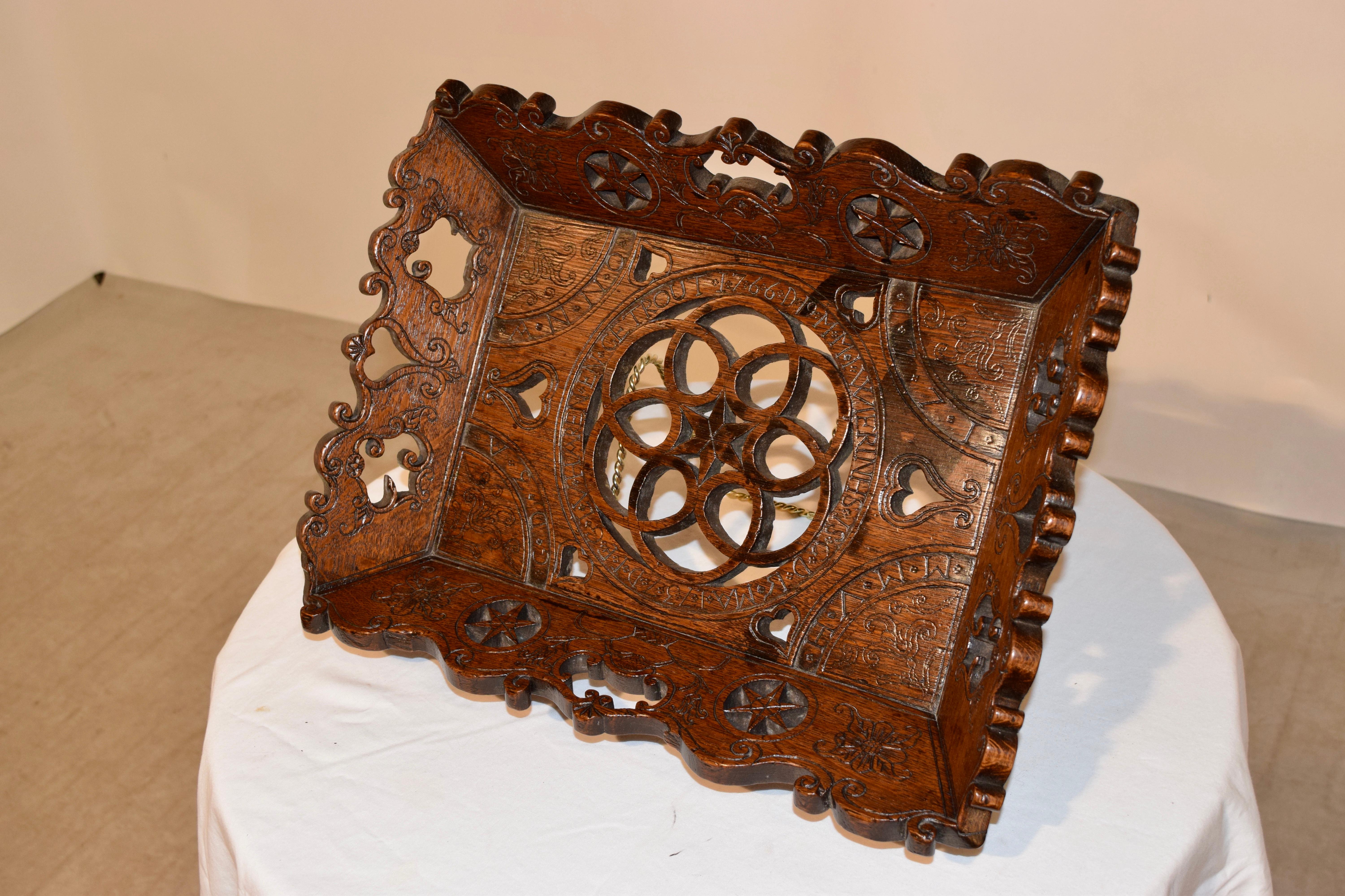 Dutch 18th Century Hand Carved Oak Linen Tray For Sale