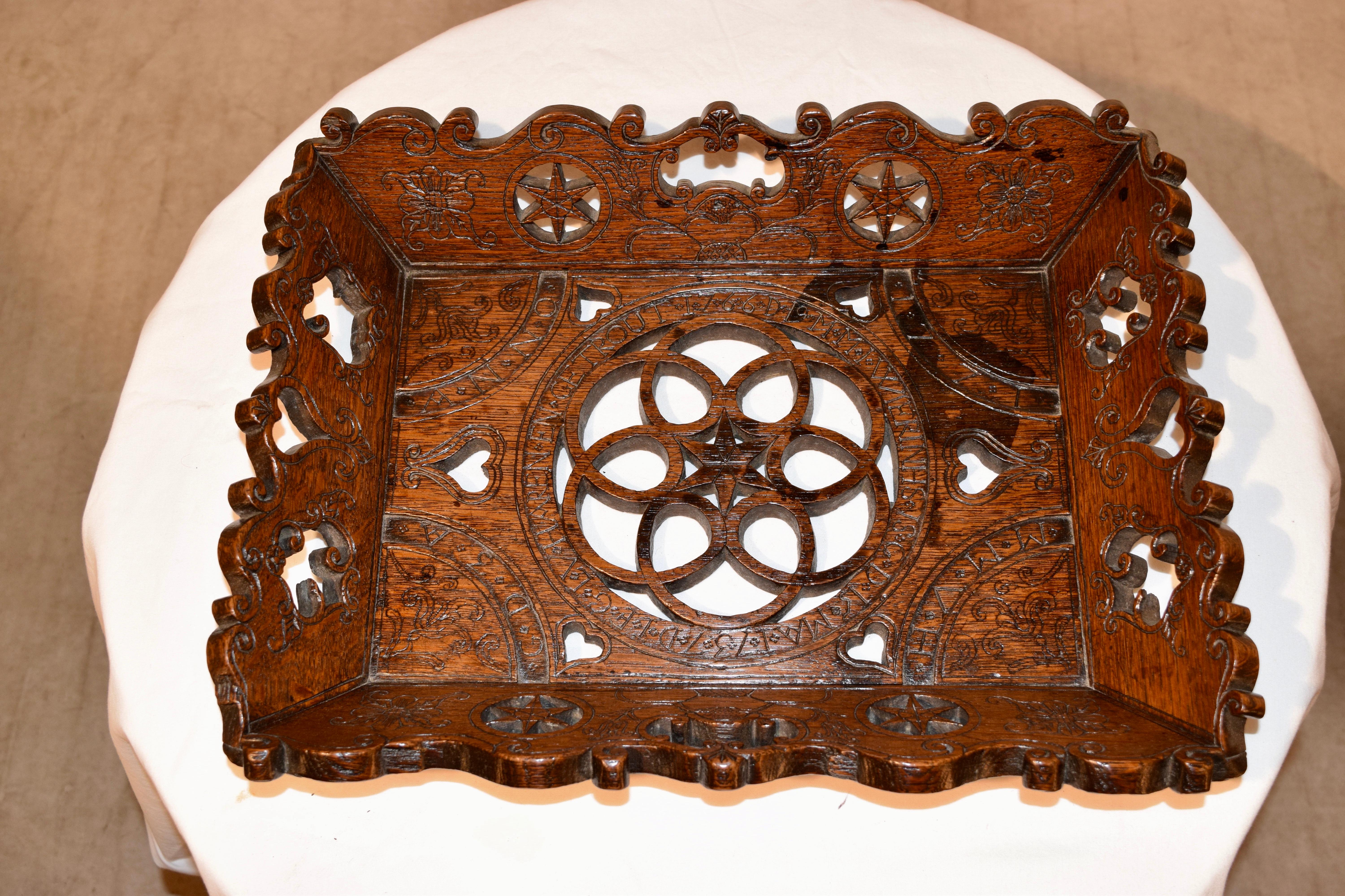 Hand-Carved 18th Century Hand Carved Oak Linen Tray For Sale