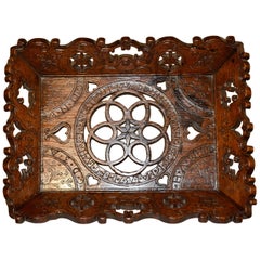 18th Century Hand Carved Oak Linen Tray