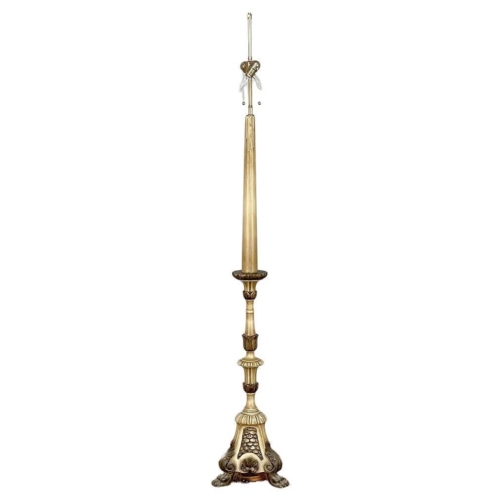 Handgeschnitzte und bemalte italienische Kerzenständer-Stehlampe „Converted“ aus dem 18. Jahrhundert im Angebot
