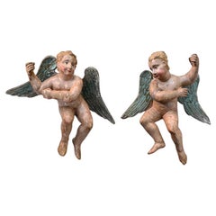 18th Century Hand Carved Pair of Angels
