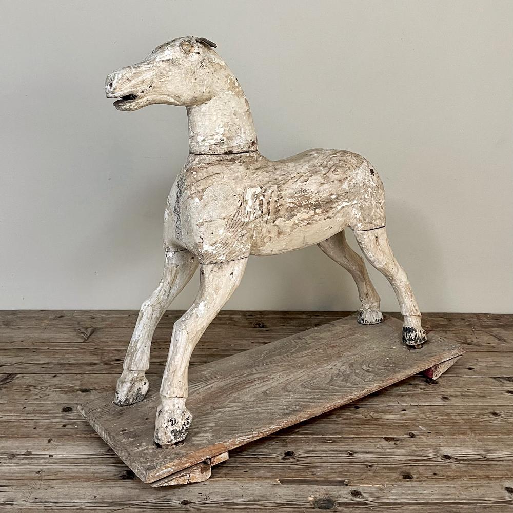 Swedish 18th Century Hand-Carved Pine Rocking Horse For Sale