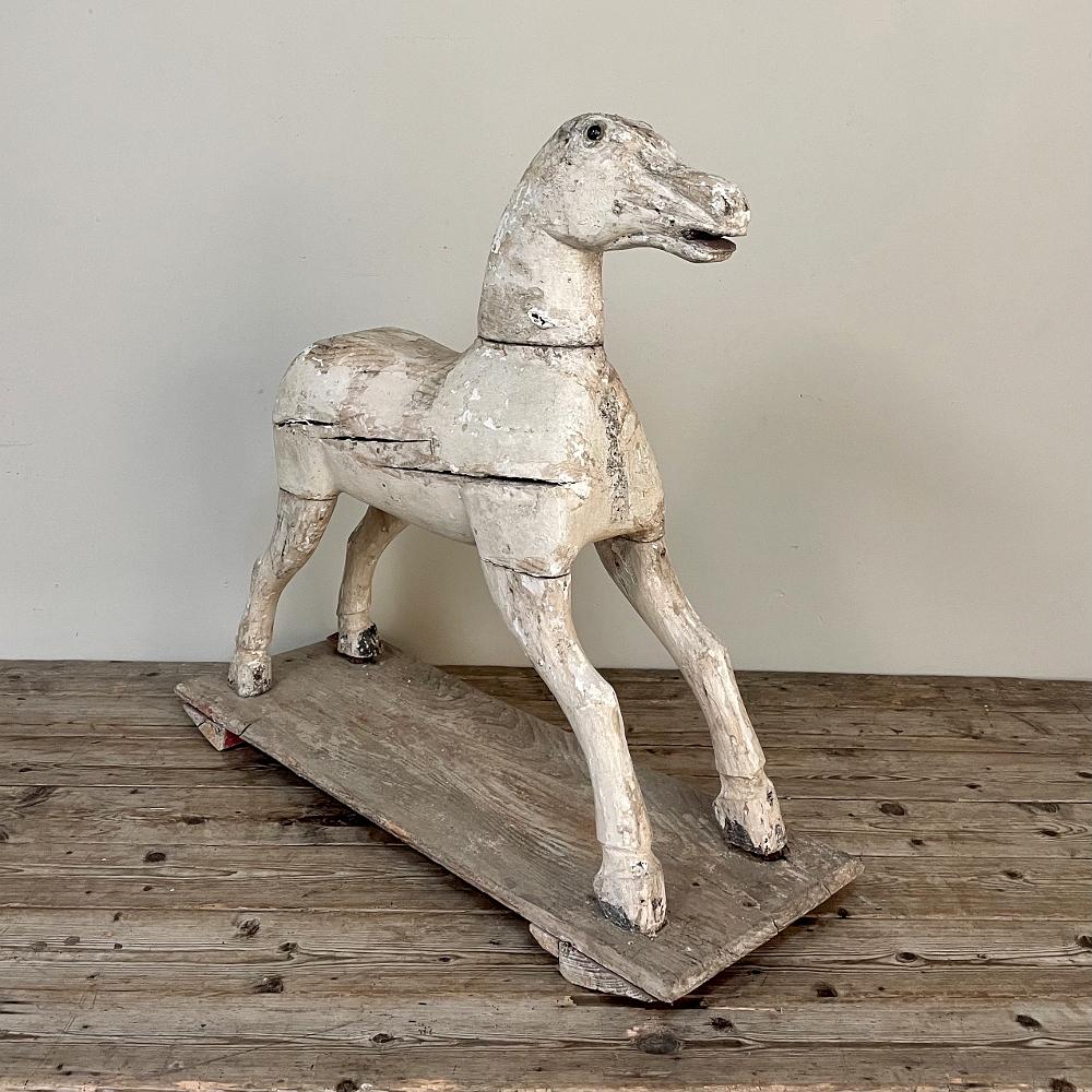 Hand-Crafted 18th Century Hand-Carved Pine Rocking Horse For Sale