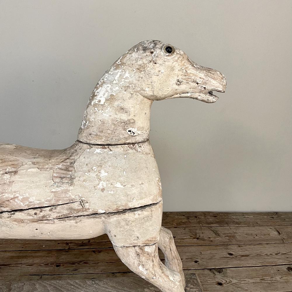 Late 18th Century 18th Century Hand-Carved Pine Rocking Horse For Sale