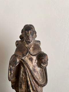 18th Century Hand-Carved Polychrome Wood Religious Statue