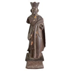 18th Century Hand-Carved Polychrome Wood Religious Statue