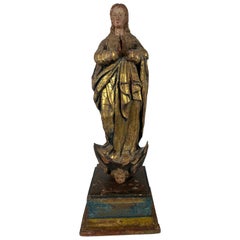 18th Century Hand Carved Polychromed Madonna Statue, French / Italian