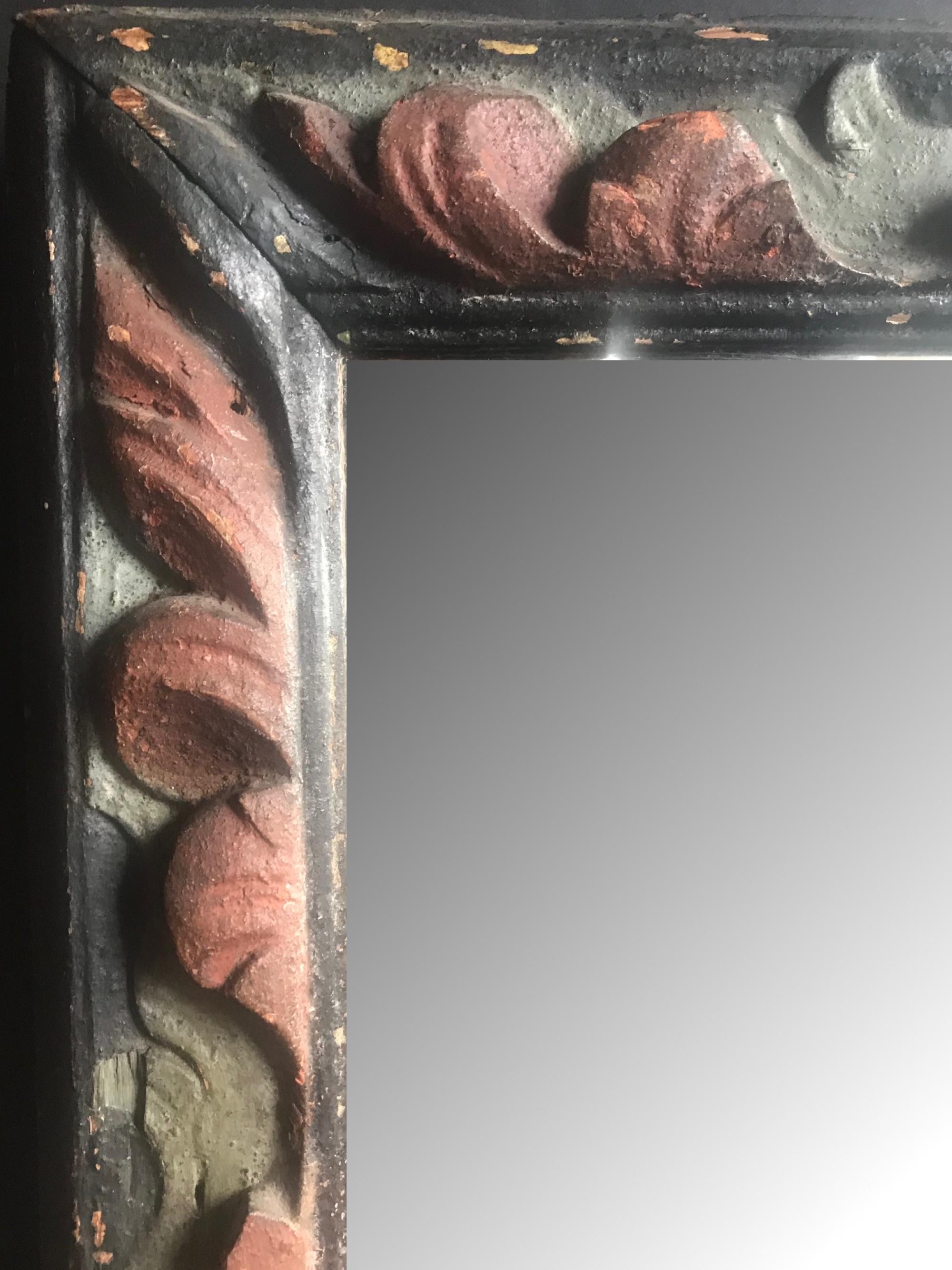 18. Jahrhundert Hand geschnitzt Spanisch Polychrom bemalt gerahmten Spiegel (Barock) im Angebot