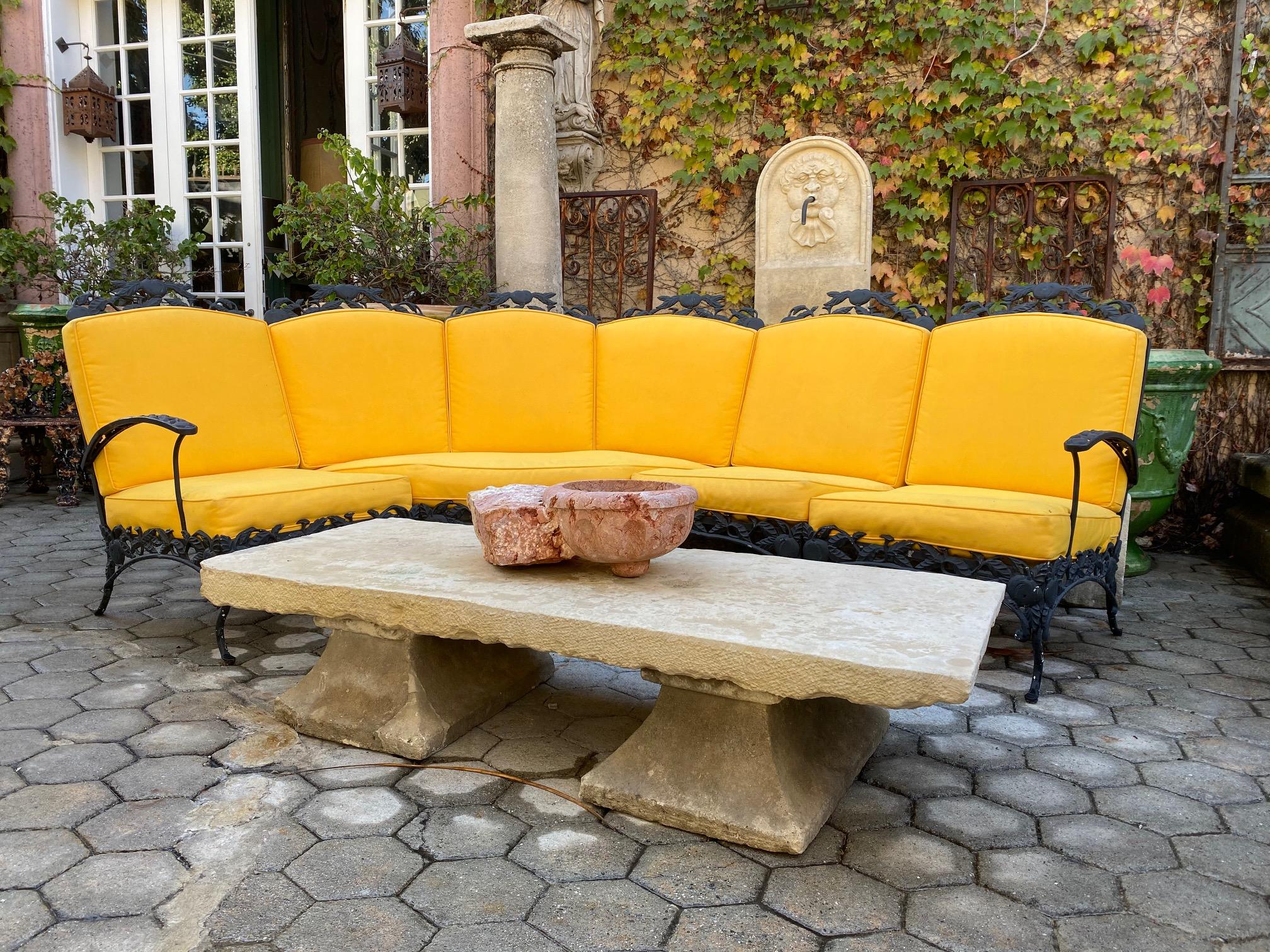 18th century hand carved stone antique garden low coffee outdoor indoor table.
It will be the perfect touch by an outdoor fireplace, This table has a lot of charm and character. It can work in a Mid-Century Modern or an old charm rustic Provençal