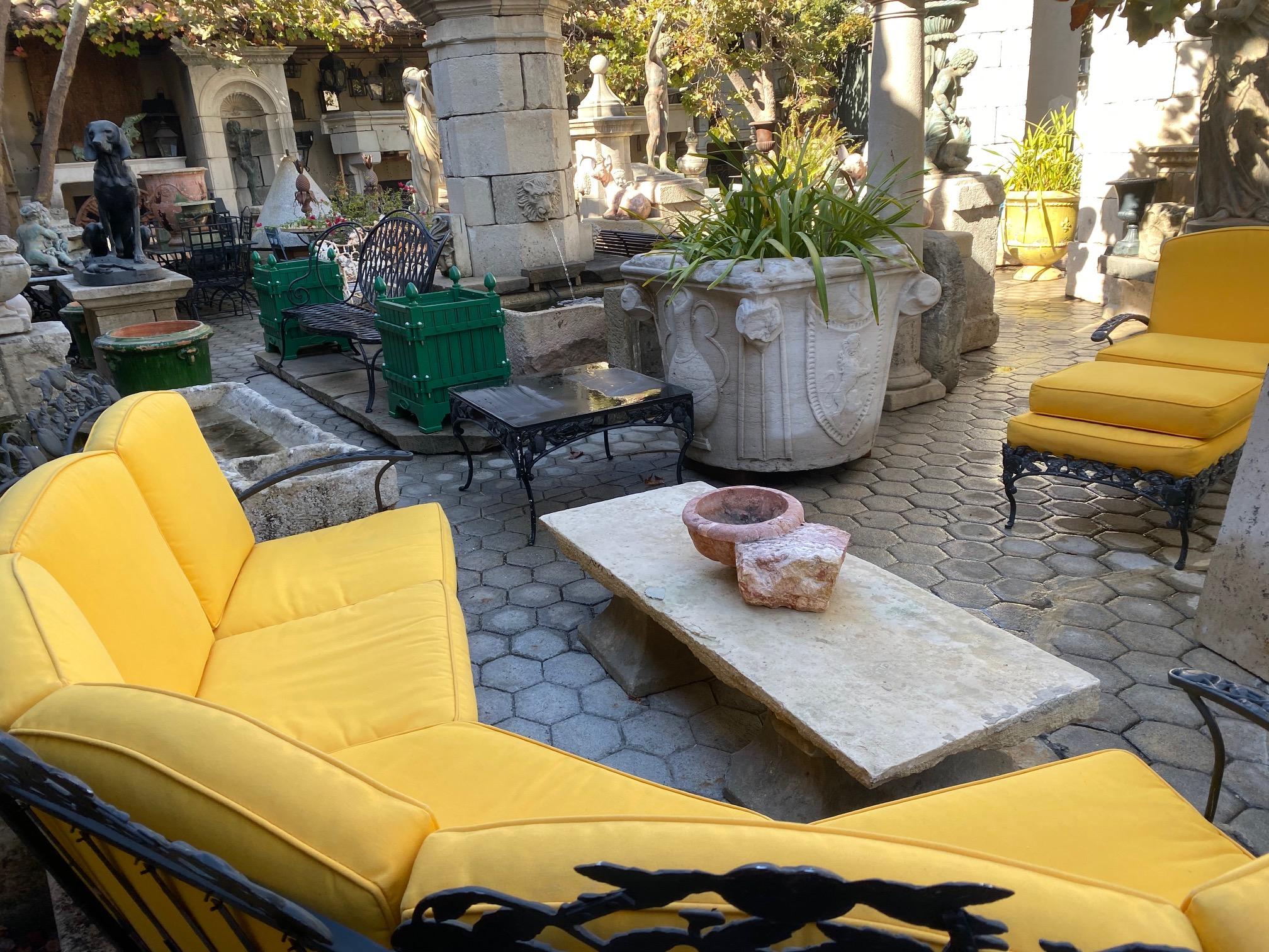 18th Century Hand Carved Stone Antique Garden Low Coffee Outdoor Indoor Table LA In Good Condition In West Hollywood, CA