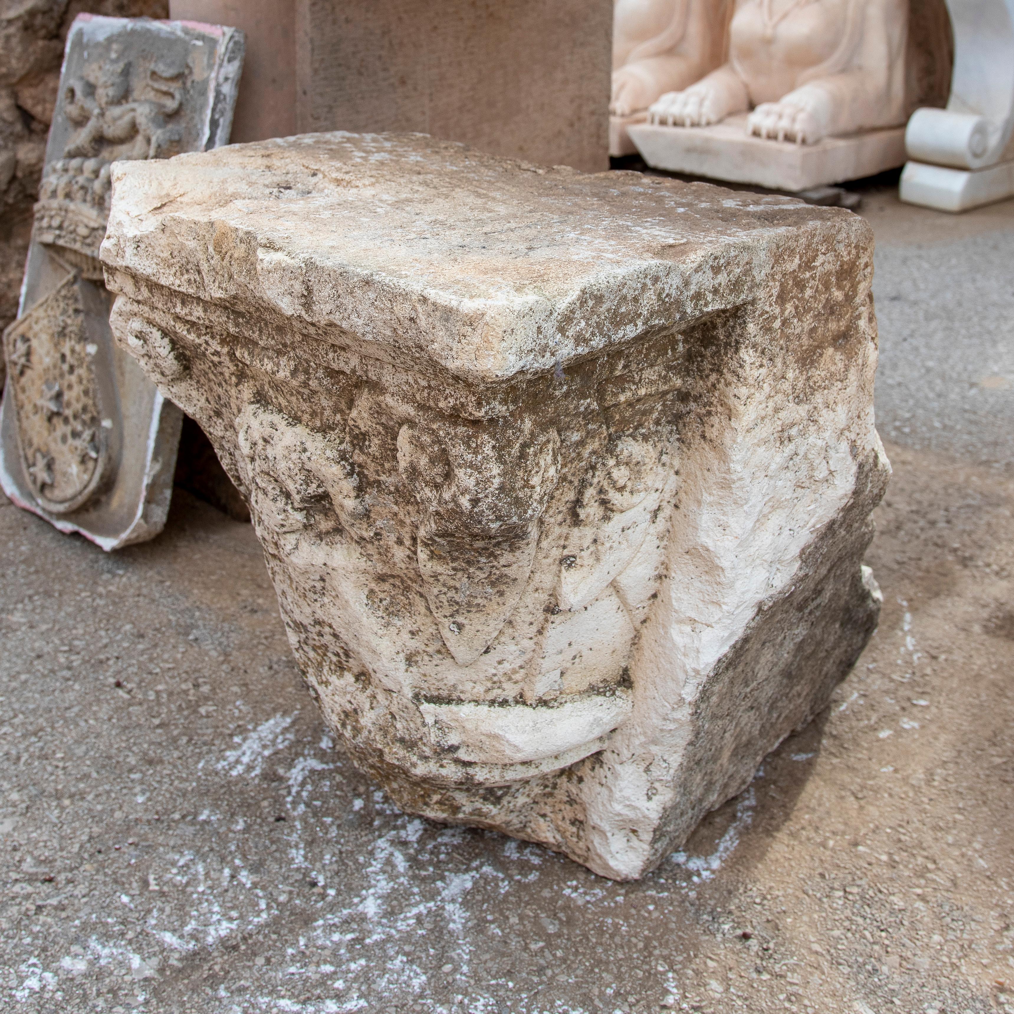 18th Century and Earlier 18th Century Hand-Carved Stone Capital in Corinthian Style For Sale