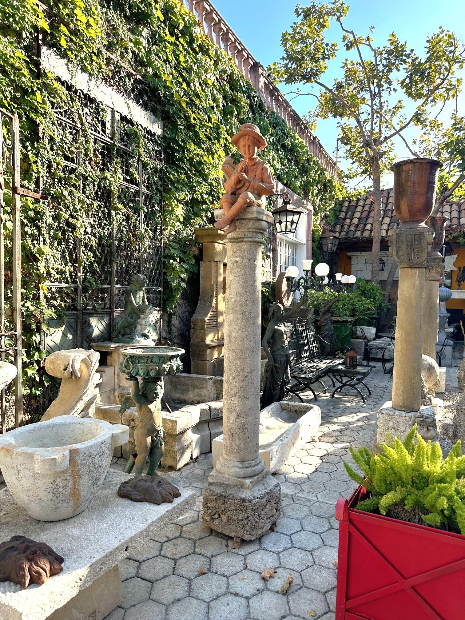18th Century Hand Carved Stone Garden Column Architectural Elements Decorative . Nicely hand carved late 17th Early 18th century single stone columns sitting on Square Base pedestal shape at the bottom. Placed in a garden as an architectural