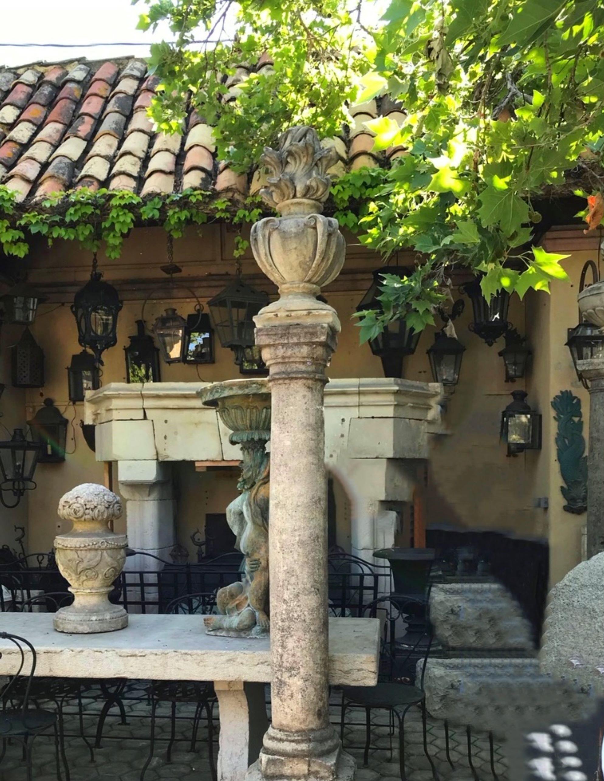 French 18th Century Hand Carved Stone Garden Column Architectural Elements Decorative For Sale