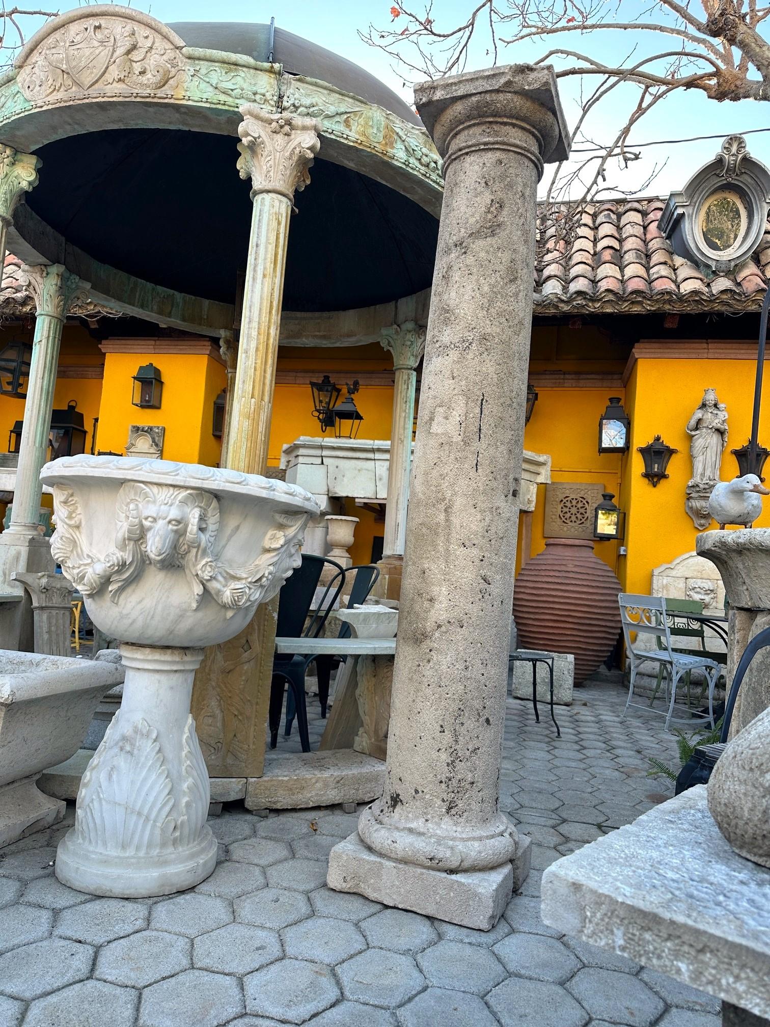 18th Century Hand Carved Stone Garden Column Architectural Elements Decorative . Nicely hand carved late 18th century single stone columns sitting on Square Base pedestal shape at the bottom. Placed in a garden as an architectural decorative