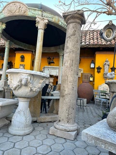 18th Century Hand Carved Stone Garden Columns Architectural Elements Decorative