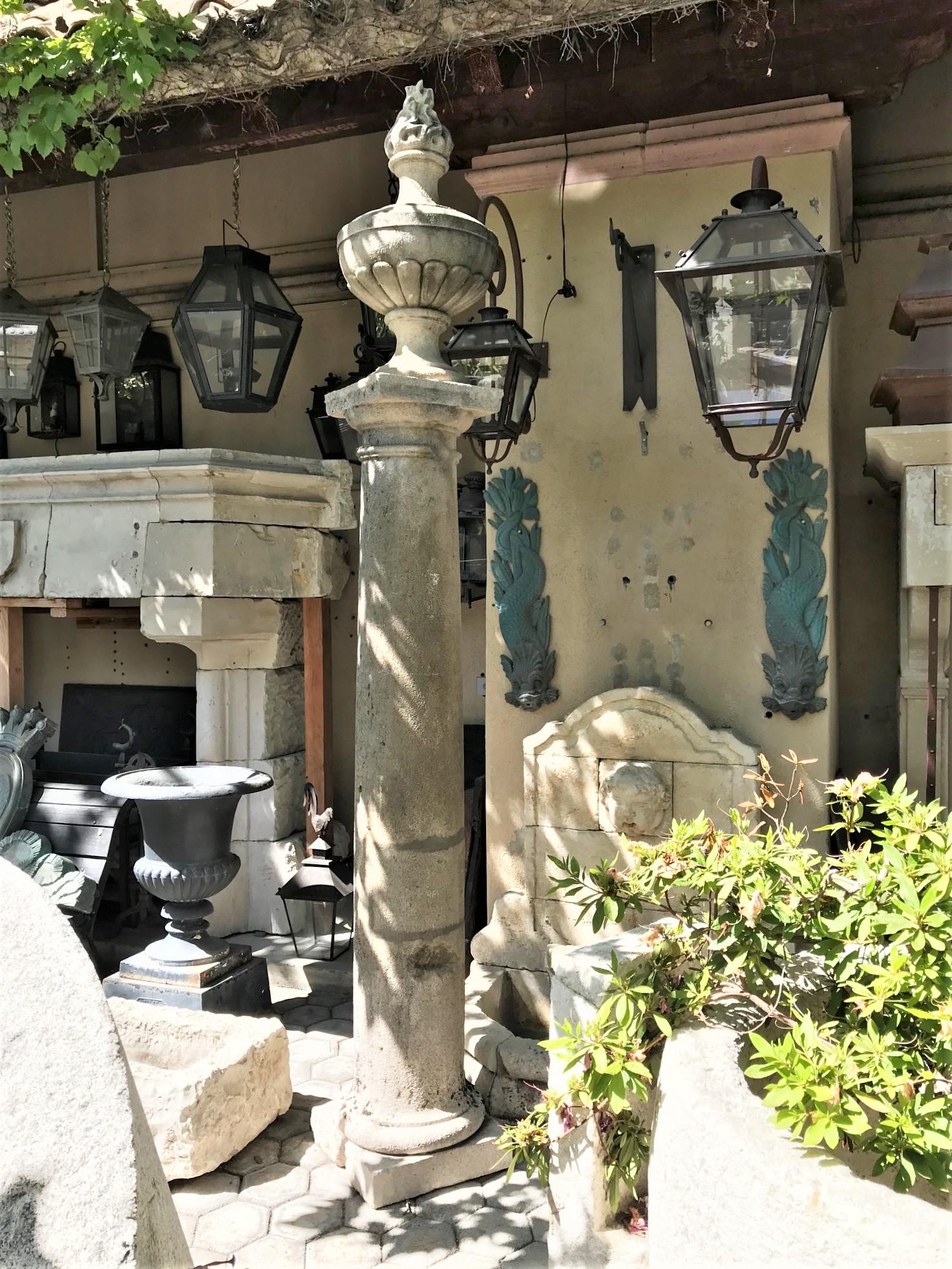 French 18th Century Hand Carved Stone Garden Columns Architectural Elements Decorative For Sale