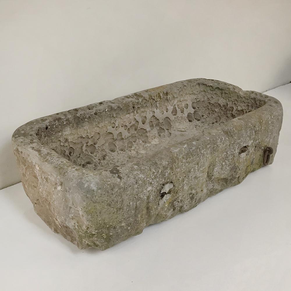 Rustic 18th Century Hand Carved Stone Jardiniere For Sale