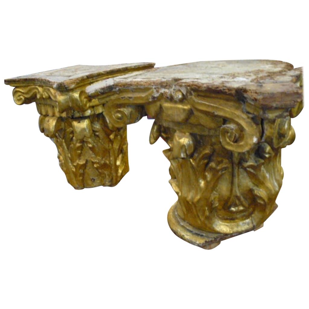 18th Century Hand Carved Wood and Gold Leaf Capital from Spain