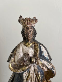 18th Century Hand-Carved Wood Polychrome Religious Statue