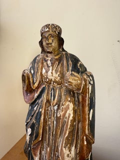 18th Century Hand-Carved Wood Polychrome Religious Statue